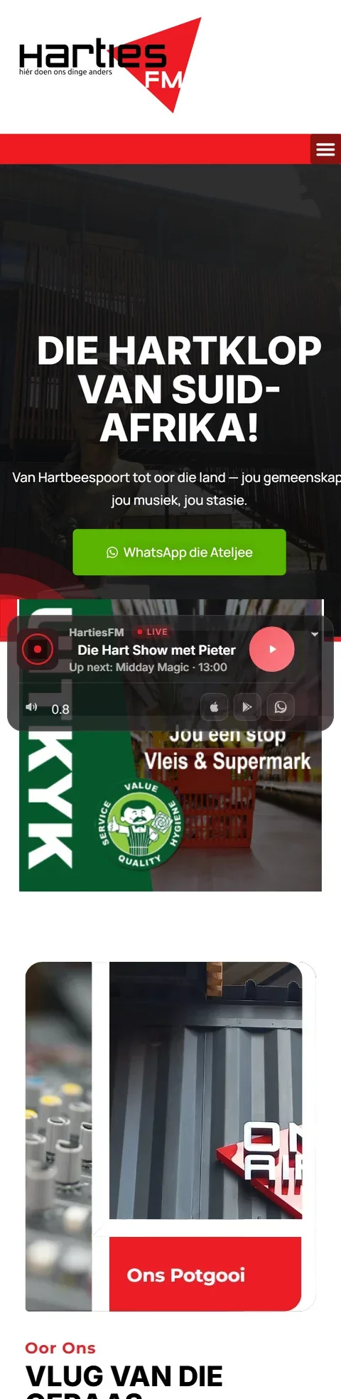 Mobile view of the HartiesFM website