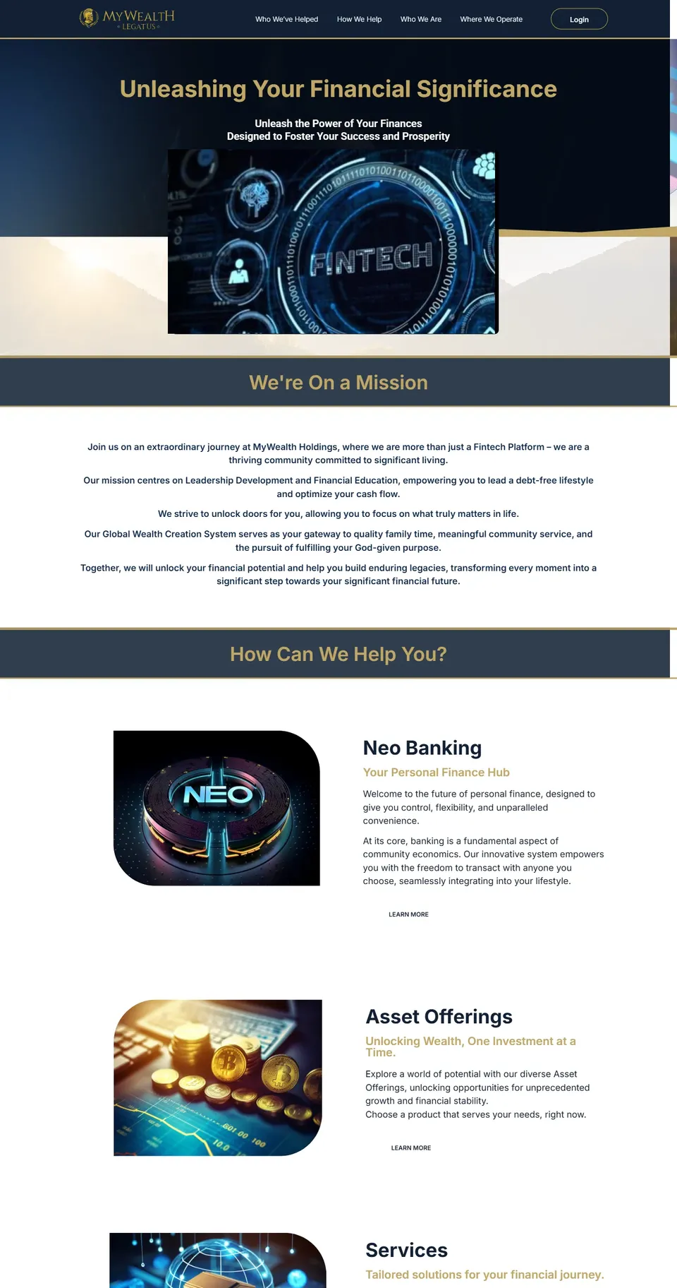 Home page of the MyWealth Legatus website, designed and built by MJDesigns
