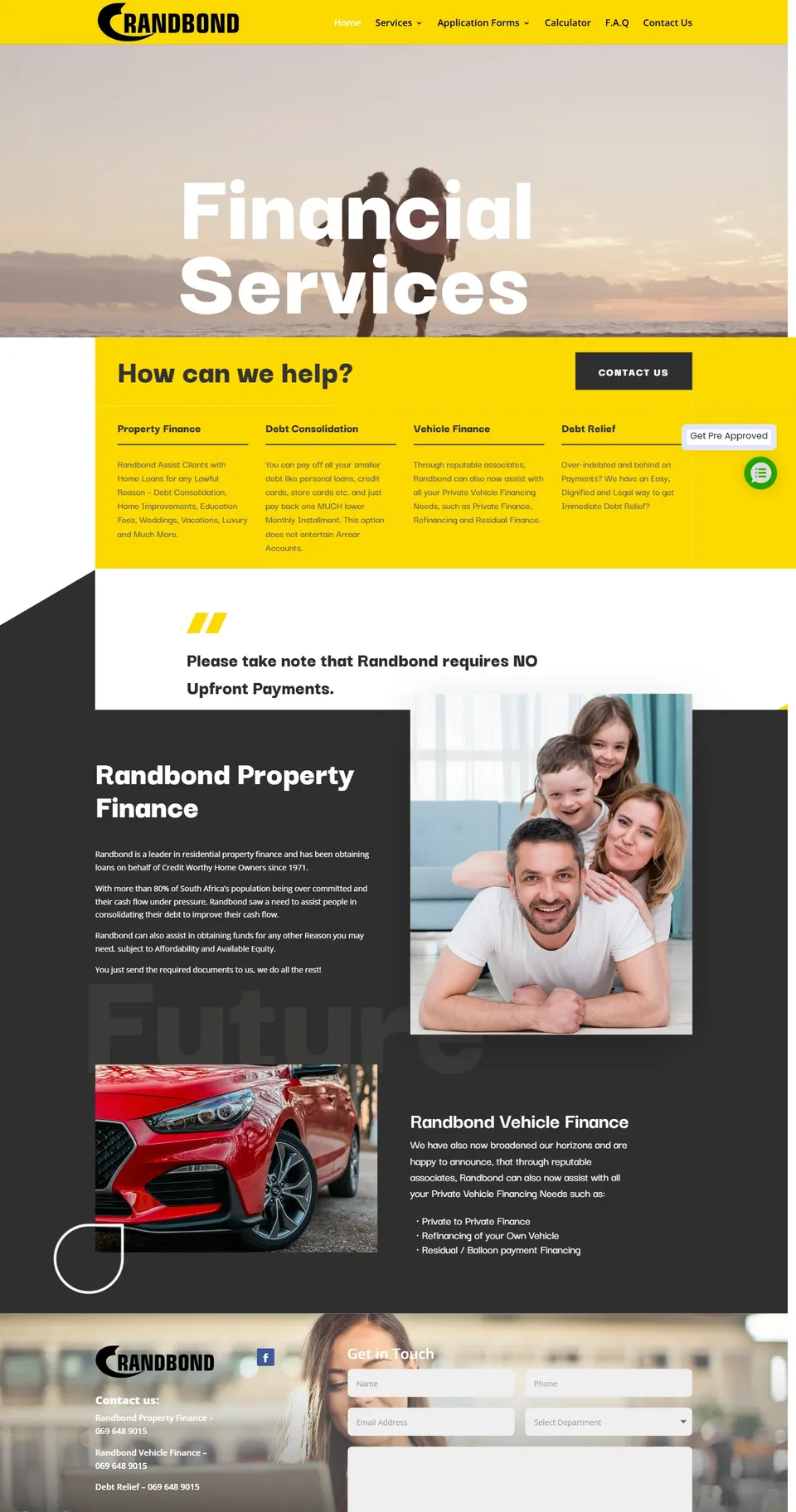 Home page of the Randbond Finance website, designed and built by MJDesigns