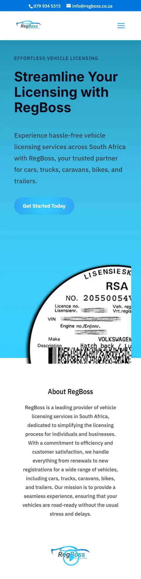 Mobile view of the RegBoss website